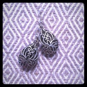 Silver and black tear drop earrings